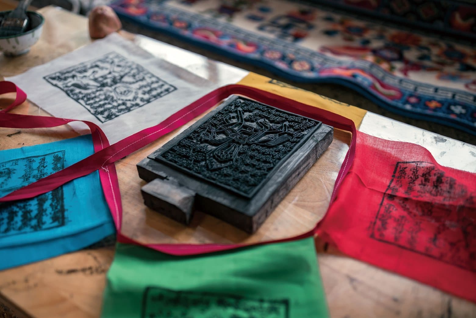 Making Prayer Flags at Songtsam Lodge Bome